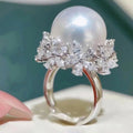 Elegant Faux Pearl Flower Ring For Women Glossy Micro Pave Zircon New Jewelry view 1