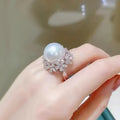Elegant Faux Pearl Flower Ring For Women Glossy Micro Pave Zircon New Jewelry view 3