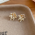 18K Gold Plated Copper Zircon Enamel Firework Flower Stud Earrings Light Luxury Daily Jewelry view 2