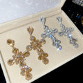 Vintage Court Style Alloy Rhinestone Waterdrop Cross Stud Earrings For Women view 2