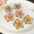 Vacation Style Oil Drip Flower Stud Earrings For Women, Iron Floral Beach Photo Jewelry view 3