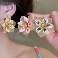 Vacation Style Oil Drip Flower Stud Earrings For Women, Iron Floral Beach Photo Jewelry view 2