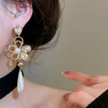 18K Gold Plated Silver Post Floral Rhinestone Faux Pearl Stud Earrings, French Vintage Elegant Jewelry view 3
