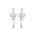 18K Gold Plated Silver Post Floral Rhinestone Faux Pearl Stud Earrings, French Vintage Elegant Jewelry view 5