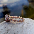 Rose Gold Tone Round Halo Ring with Openwork Band Design view 1