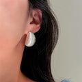 Brushed Metal Oval Stud Earrings With Silver Posts Minimalist Geometric Light Luxury Style view 4