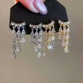 Copper Zircon Teardrop Tassel Drop Earrings Minimalist OL Fashion Geometric Stud Style view 2