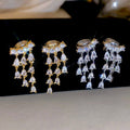 Copper Zircon Teardrop Tassel Drop Earrings Minimalist OL Fashion Geometric Stud Style view 4