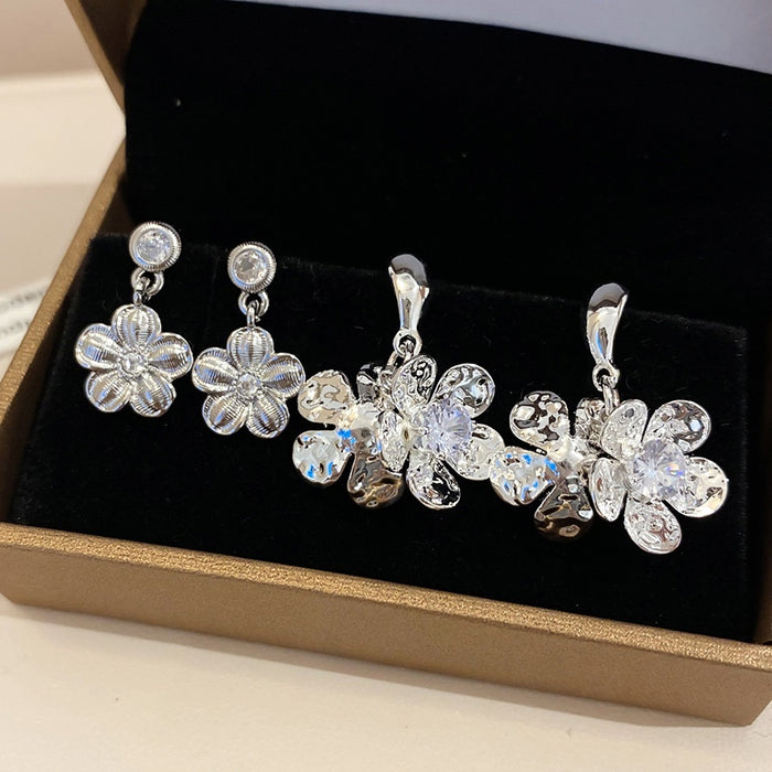 Copper Zircon Flower Stud Earrings Korean Minimalist Versatile Fashion Ear Jewelry