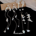 Irregular Shell Tassel Drop Earrings With Silver Posts, Geometric Beach Vacation Light Luxury Style view 2