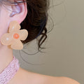 Coffee Brown Resin Flower Stud Earrings With Silver Pins, Elegant Light Luxury OL Style view 3
