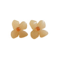 Coffee Brown Resin Flower Stud Earrings With Silver Pins, Elegant Light Luxury OL Style view 5