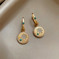 18K Gold Plated Zircon Round Starburst Earrings Vintage Geometric Metal Ear Cuffs view 3