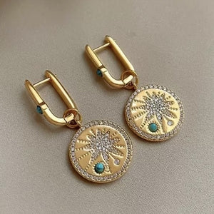 18K Gold Plated Zircon Round Starburst Earrings Vintage Geometric Metal Ear Cuffs