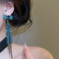Copper Rhinestone Bow Tassel Drop Earrings, European American Statement Stud Style view 3