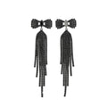 Copper Rhinestone Bow Tassel Drop Earrings, European American Statement Stud Style view 5