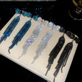 Copper Rhinestone Bow Tassel Drop Earrings, European American Statement Stud Style view 4