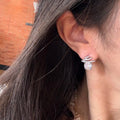 Copper Zircon Meteor Round Star Stud Earrings, Niche Light Luxury Designer Jewelry view 4