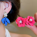 Fashion OL Floral Petal Faux Pearl Zircon Stud Earrings With Silver Needle For Women view 2