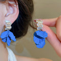 Fashion OL Floral Petal Faux Pearl Zircon Stud Earrings With Silver Needle For Women view 4
