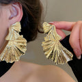 Metal Wrinkled Texture Leaf Stud Earrings For Women European American Statement Jewelry view 1