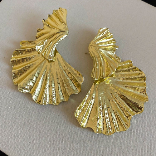 Metal Wrinkled Texture Leaf Stud Earrings For Women European American Statement Jewelry