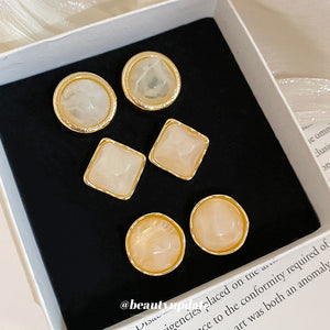 Resin Round Rhombus Geometric Stud Earrings Minimalist Modern Vintage Style For Women