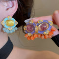Rhinestone Resin Oval Stud Earrings With Silver Posts Vintage Light Luxury Geometric Jewelry view 2