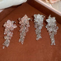 Floral Artificial Crystal Beaded Tassel Drop Earrings Silver Needle Statement Niche Luxury Style view 4