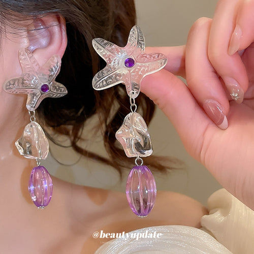 Resin Starfish Pendant Drop Earrings Summer Vacation Style Fashion Statement Jewelry