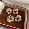 14K Gold Plated Silver Post Bow Faux Pearl Stud Earrings Elegant Light Luxury Jewelry view 2