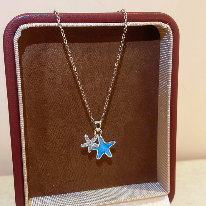 Old Money Copper Star Pendant Necklace With Enamel Drip Oil Zircon Elegant Clavicle Chain
