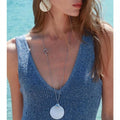 Stainless Steel Round Shell Jewelry Set Ethnic Mother Of Pearl Necklace And Earrings view 3