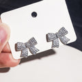 Full Rhinestone Bow Stud Earrings For Women Sweet Micro Paved Zirconia Fashion Jewelry view 2
