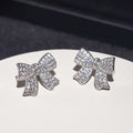 Full Rhinestone Bow Stud Earrings For Women Sweet Micro Paved Zirconia Fashion Jewelry view 6
