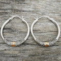 European Vintage Antique Silver Hoop Earrings, Palace Style Large Hoops With Ethnic Pattern view 1