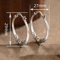 European Vintage Antique Silver Hoop Earrings, Palace Style Large Hoops With Ethnic Pattern view 4