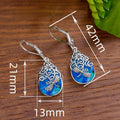 Vintage Ethnic Water Drop Dangle Earrings Hollow Dragonfly Flower Ear Cuffs For Qipao view 4