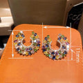 Luxury C Shape Double Layer Oval Rhinestone Stud Earrings, Court Style Banquet Jewelry For Women view 4