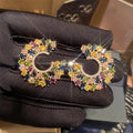 Luxury C Shape Double Layer Oval Rhinestone Stud Earrings, Court Style Banquet Jewelry For Women view 1