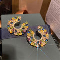 Luxury C Shape Double Layer Oval Rhinestone Stud Earrings, Court Style Banquet Jewelry For Women view 3