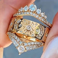 Luxury Court Style Three In One Crown Sun Micro Pave Zircon Ring For Women view 3