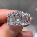 Geometric Double Layer Round Zircon Ring, Light Luxury Engagement Wedding Jewelry view 1