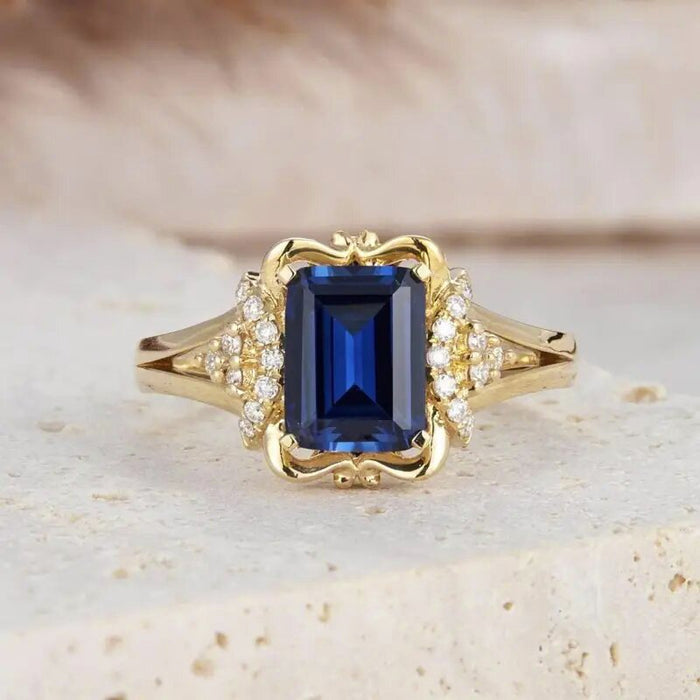 Light Luxury Women's Ring With Faux Sapphire Elegant Single Band Fashion Jewelry