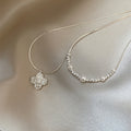 French Minimalist Faux Pearl Crushed Silver Geometric Round Choker Necklace For Women view 2