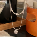 Sparkling Zircon Star Faux Pearl Necklace, Light Luxury Elegant Silver Collarbone Chain view 4