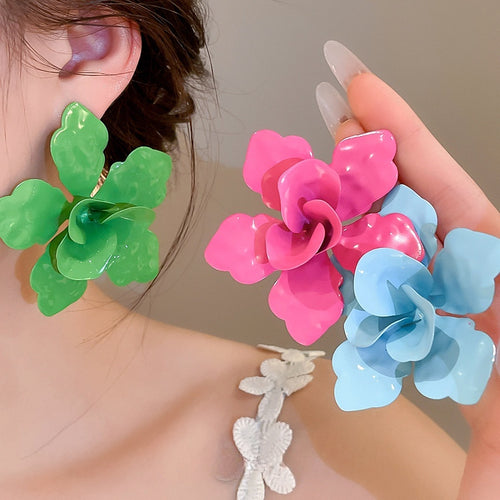 Iron Enamel Flower Stud Earrings Fresh Sweet Beach Vacation Style Light Luxury Jewelry
