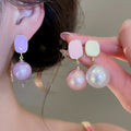 Playful Dopamine Enamel Square Faux Pearl Stud Earrings For Women Geometric Commuter Jewelry view 2
