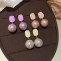 Playful Dopamine Enamel Square Faux Pearl Stud Earrings For Women Geometric Commuter Jewelry view 3