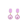 Playful Dopamine Enamel Square Faux Pearl Stud Earrings For Women Geometric Commuter Jewelry view 5